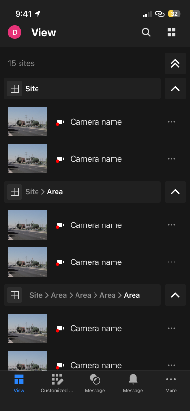 App View grouped by site