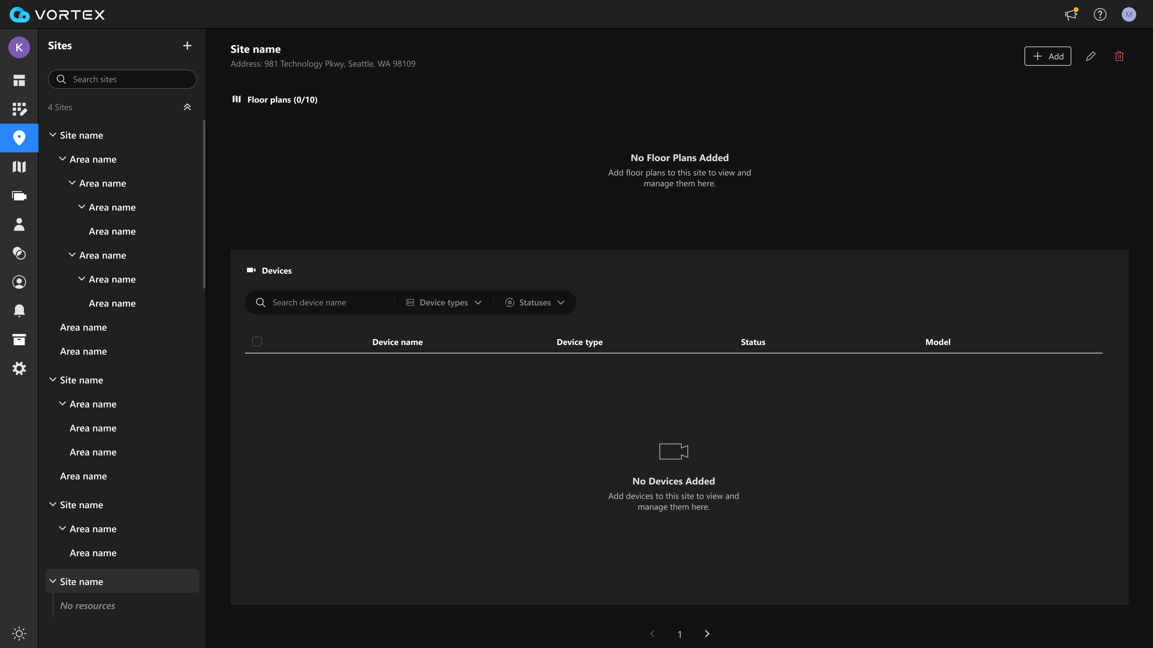 A new empty site ready for floorplans and devices